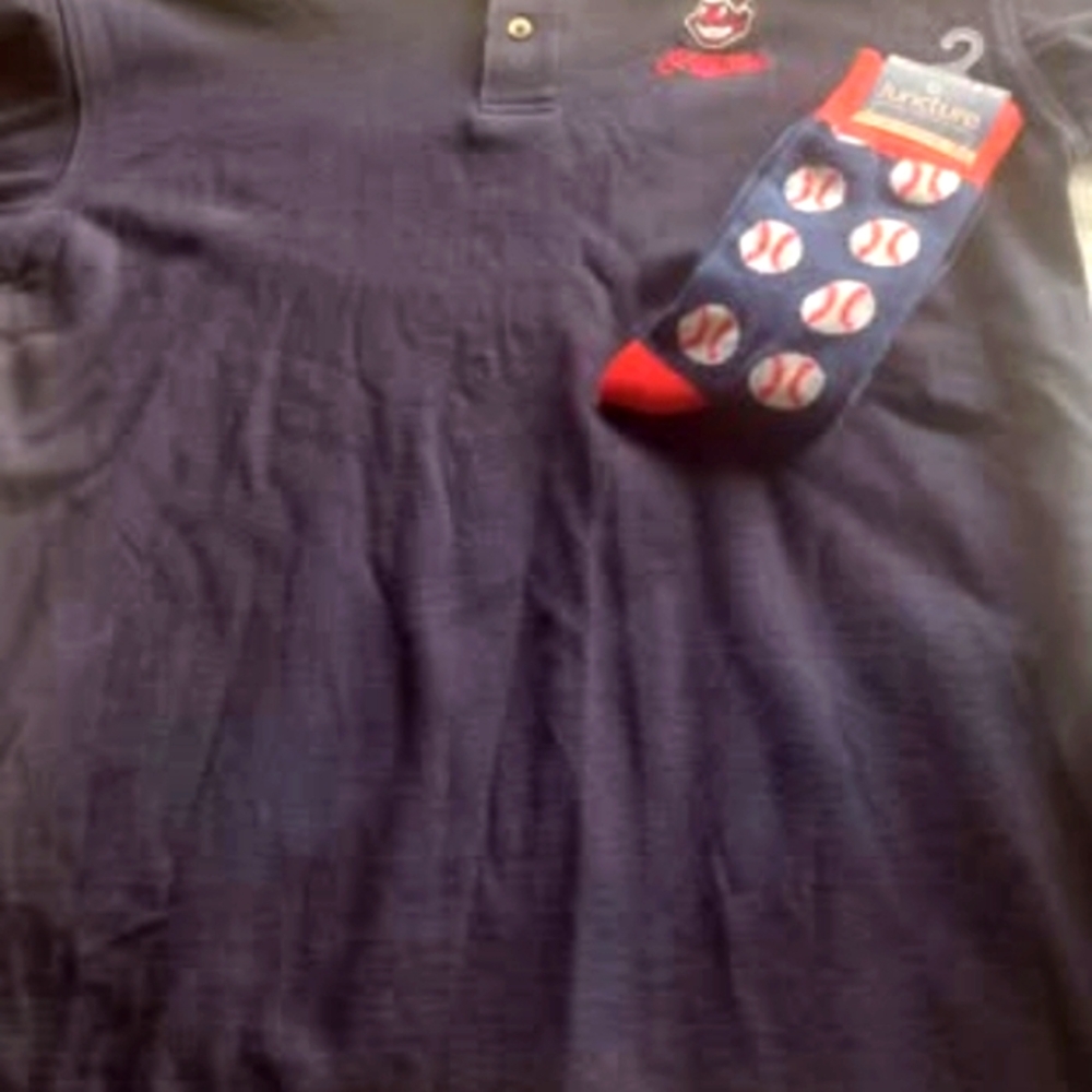 Quail Hallow, Cleveland Indians,Chef Wahoo, Men's Med Polo w Baseball Socks